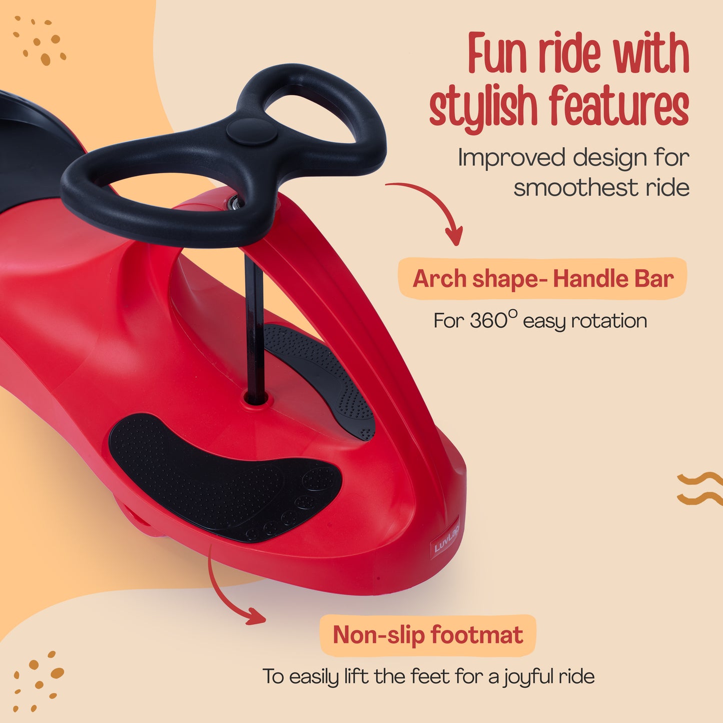 Sunshine Swing Car, Magic Car, Kids Push Car, Swing Car for Kids, Comfortable Seats & Durable, Baby Car, Magic Toy Car, Kids Swing Car, Ride On Car, Kids Car, 3+ Years, Red & Black