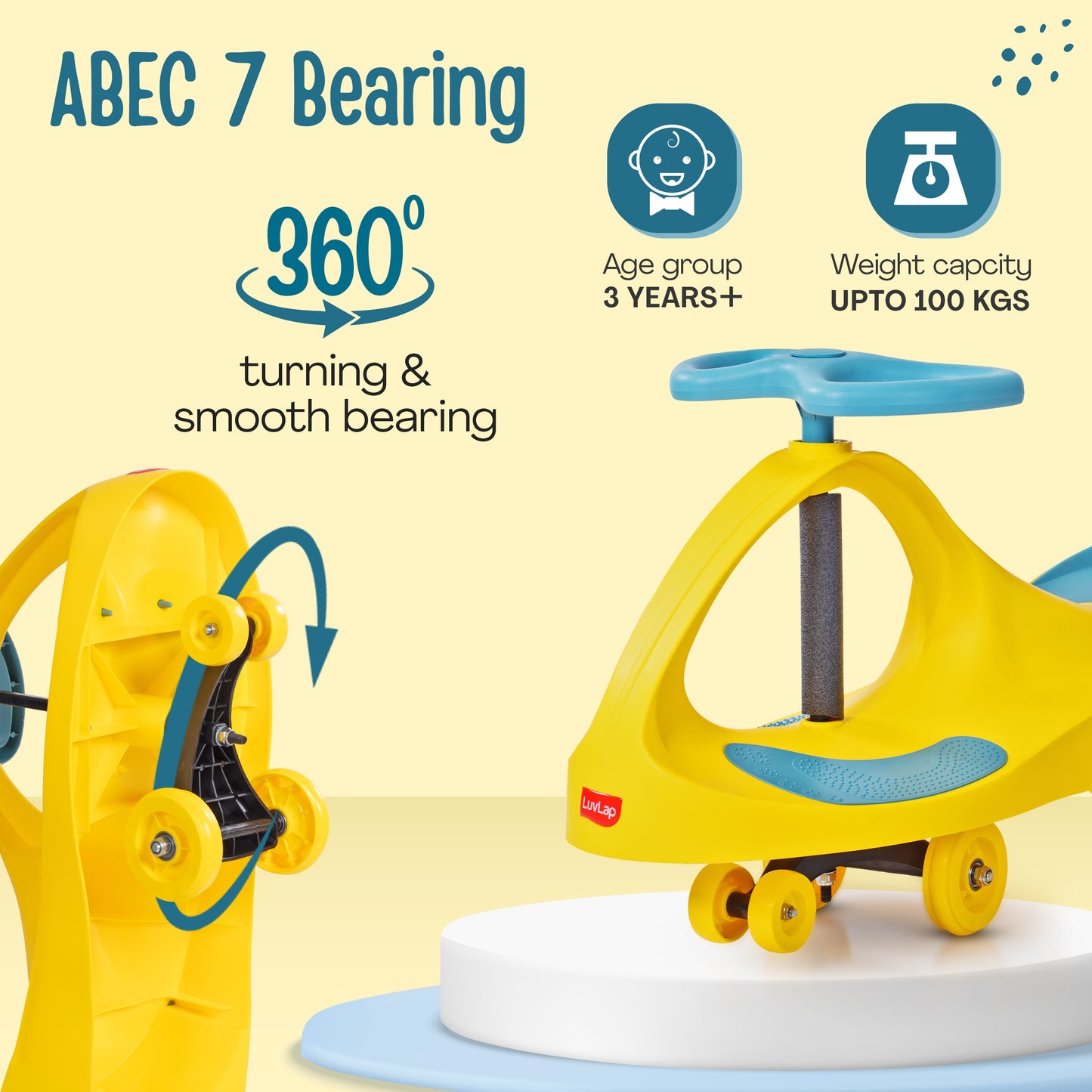 Sunshine Swing Car, Magic Car, Kids Push Car, Swing Car for Kids, Comfortable Seats & Durable, Baby Car, Magic Toy Car, Kids Swing Car, Ride On Car, Kids Car, 3+ Years, Yellow & Green