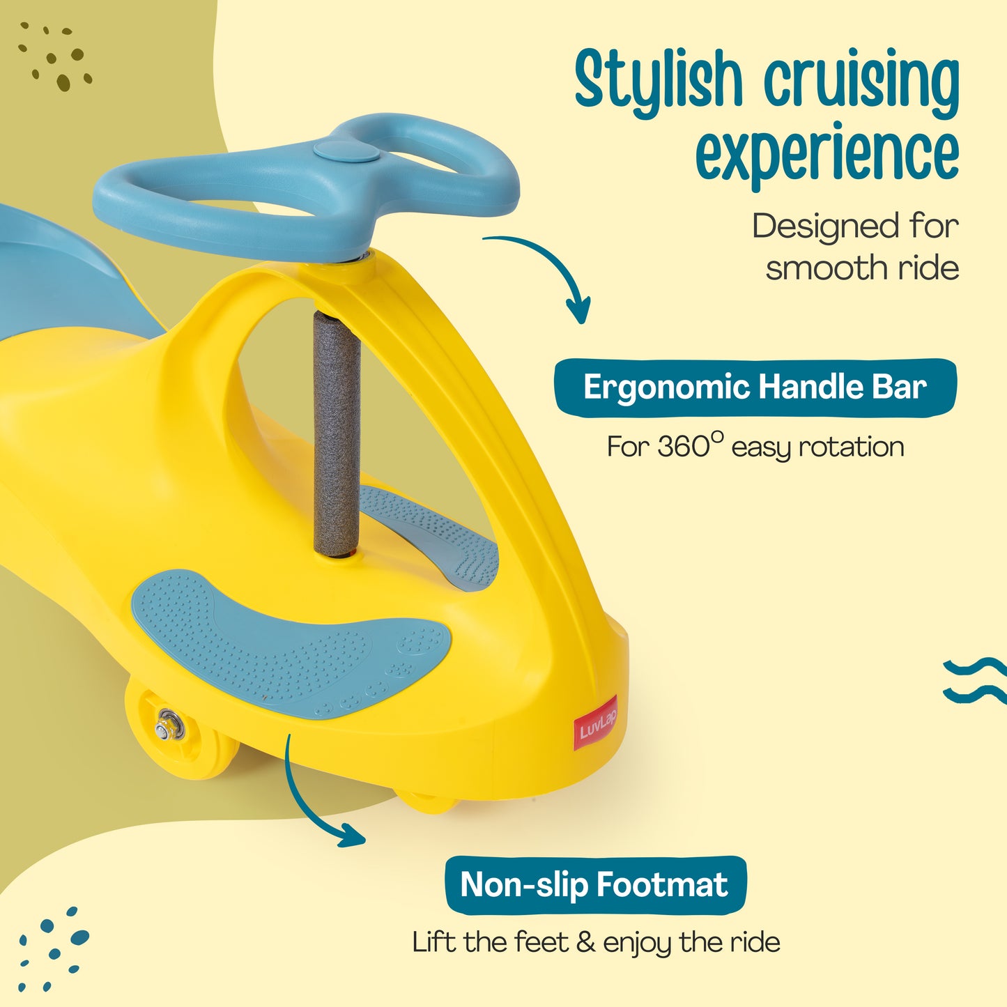 Sunshine Swing Car, Magic Car, Kids Push Car, Swing Car for Kids, Comfortable Seats & Durable, Baby Car, Magic Toy Car, Kids Swing Car, Ride On Car, Kids Car, 3+ Years, Yellow & Green