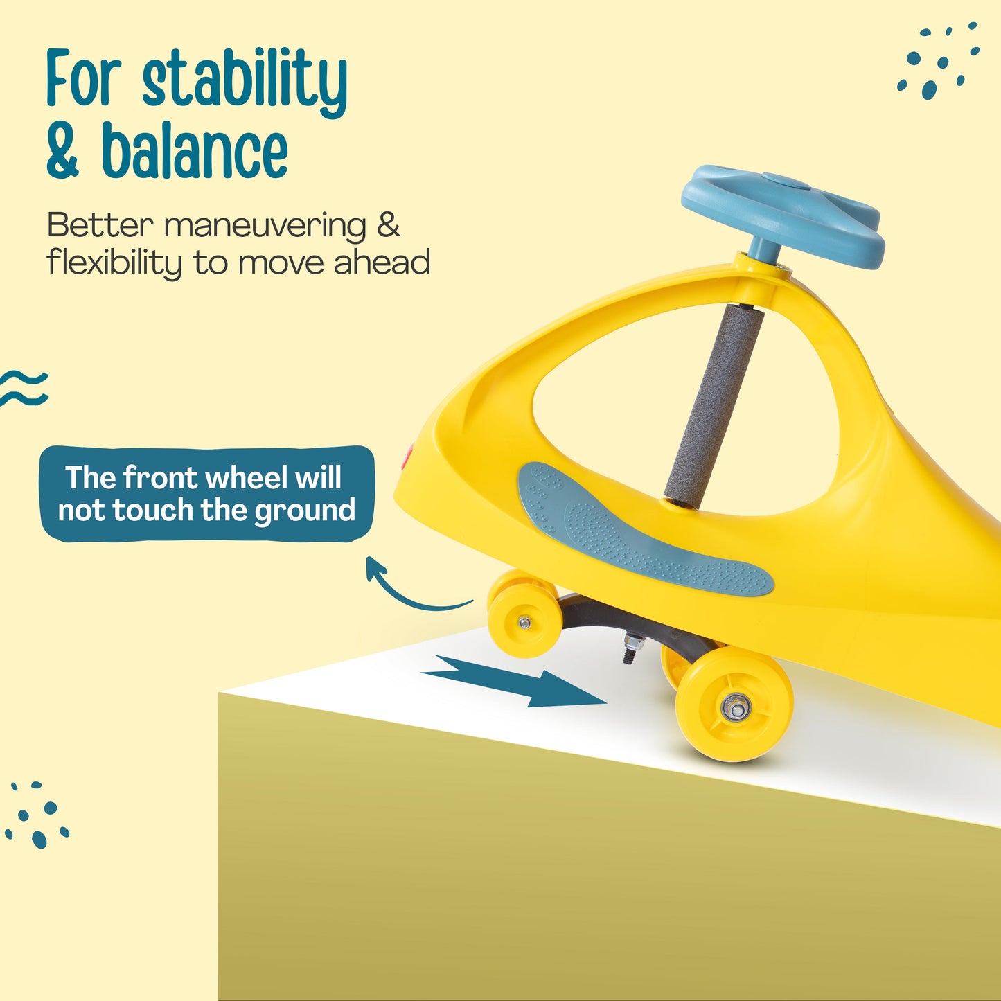 Sunshine Swing Car, Push Car, Swing Car for Kids, Comfortable Seats & Durable, Smooth Wheels, Baby Car, Magic Toy, Ride On Toy, Kids Car, 3+ Years, Yellow & Green
