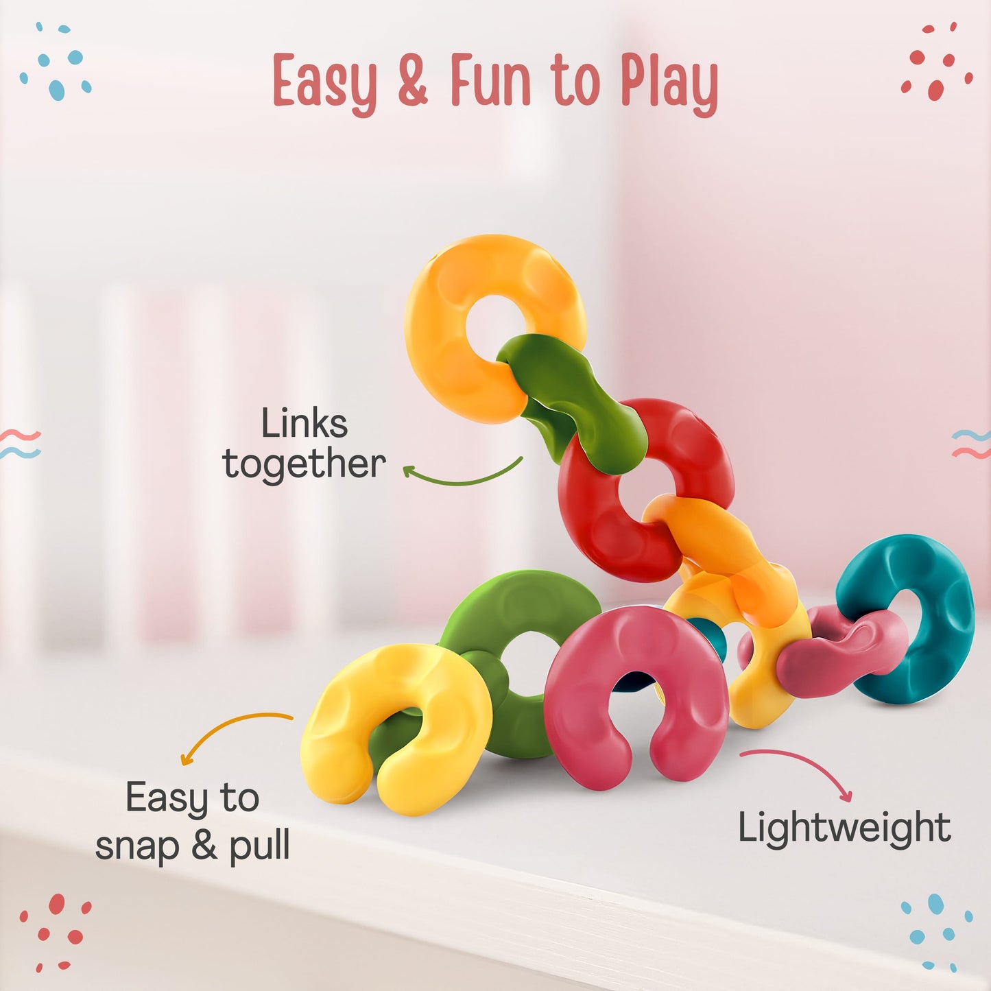 LuvLap Toy Link & Fun, Hand Eye Coordination for BabyToys, Multicolour Early Educational Toy for Cognitive Development, Toys for Kids, Infant & Preschool Toys, Construction Blocks for Kids, BPA Free