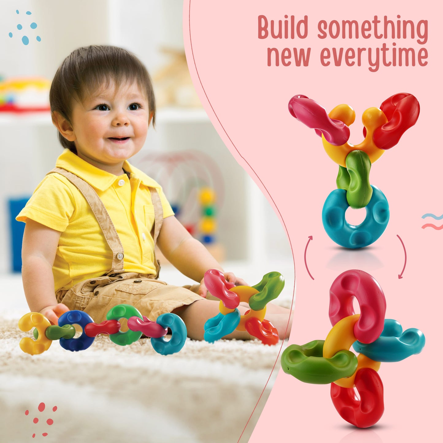LuvLap Toy Link & Fun, Hand Eye Coordination for BabyToys, Multicolour Early Educational Toy for Cognitive Development, Toys for Kids, Infant & Preschool Toys, Construction Blocks for Kids, BPA Free