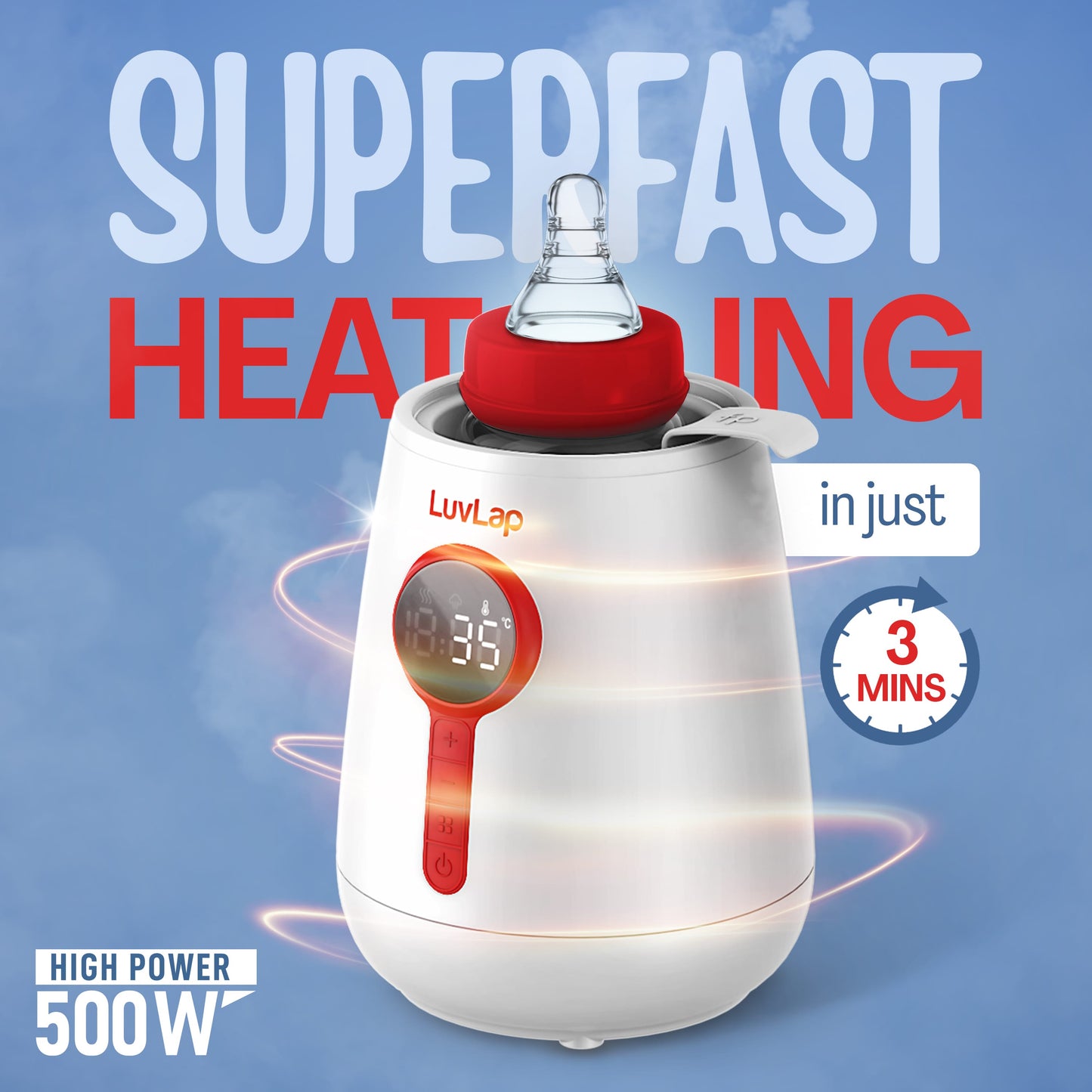 LuvLap Glory Electric Bottle Warmer for Breastmilk and Formula - Electric Fast Milk Bottle Heater, Baby Food Warmer with Timer and Auto Shut Off