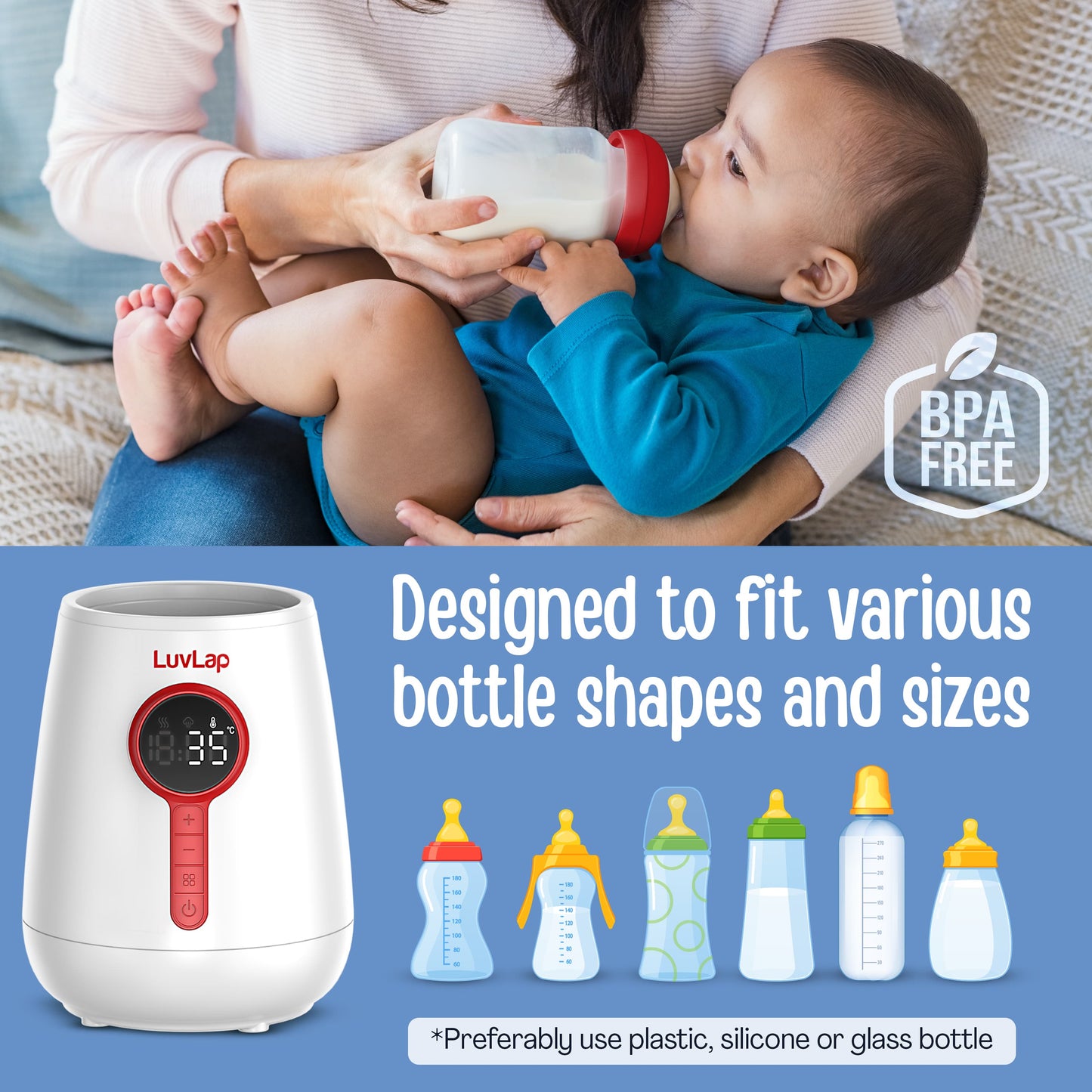 LuvLap Glory Electric Bottle Warmer for Breastmilk and Formula - Electric Fast Milk Bottle Heater, Baby Food Warmer with Timer and Auto Shut Off