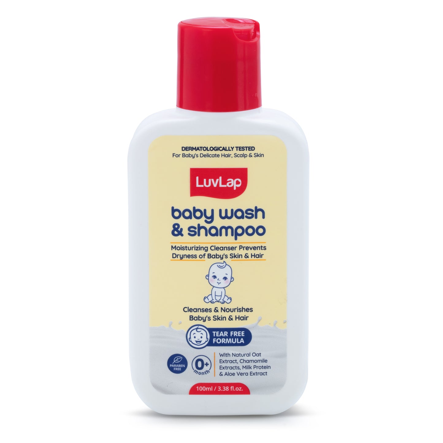 LuvLap Baby Wash & Shampoo - 100ml with Chamomile, Milk Protein, Oatmeal & Shea Butter, Paraben Free, Tear Free, Soap Free, Rich Moisturised Skin & Soft Hair, Baby Body Wash, Dermatologically Tested