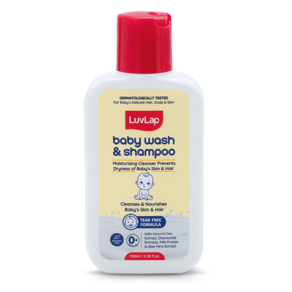 LuvLap Baby Wash & Shampoo - 100ml with Chamomile, Milk Protein, Oatmeal & Shea Butter, Paraben Free, Tear Free, Soap Free, Rich Moisturised Skin & Soft Hair, Baby Body Wash, Dermatologically Tested