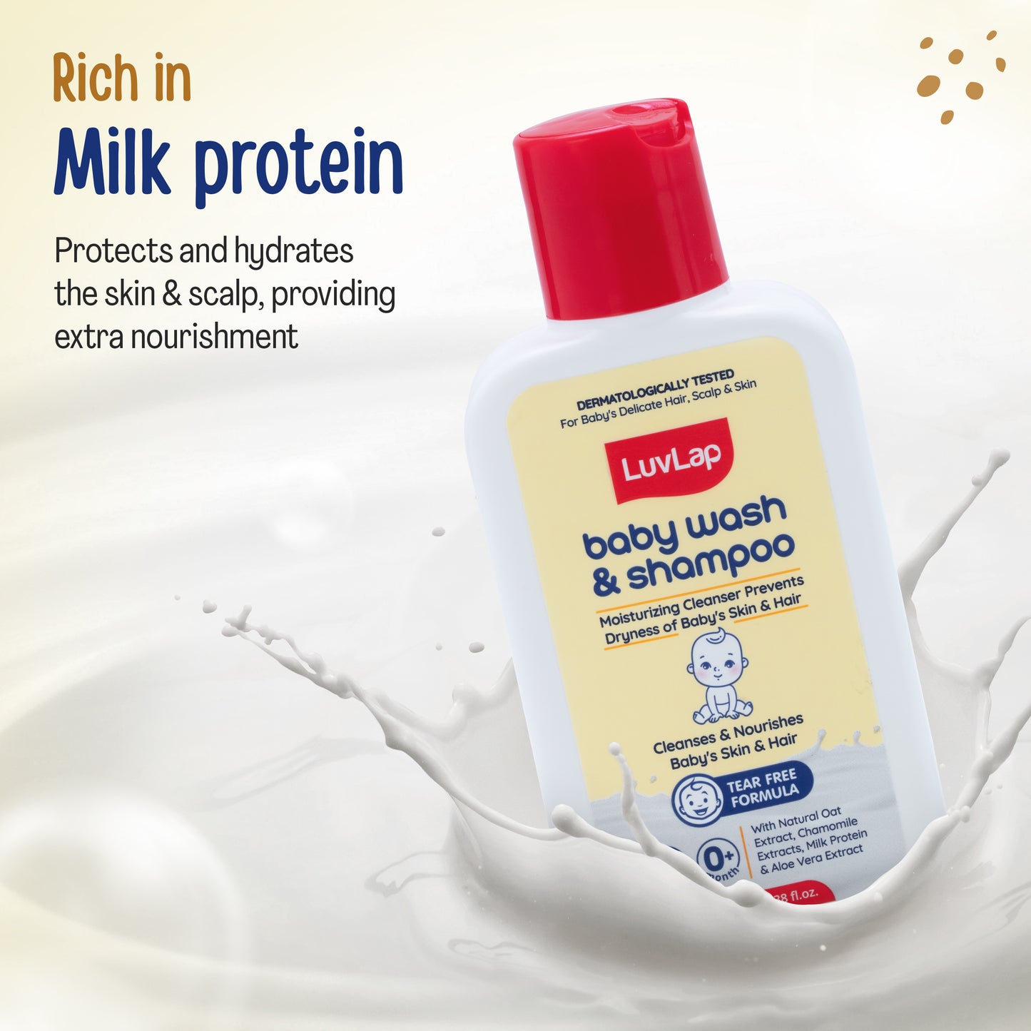 LuvLap Baby Wash & Shampoo - 100ml with Chamomile, Milk Protein, Oatmeal & Shea Butter, Paraben Free, Tear Free, Soap Free, Rich Moisturised Skin & Soft Hair, Baby Body Wash, Dermatologically Tested