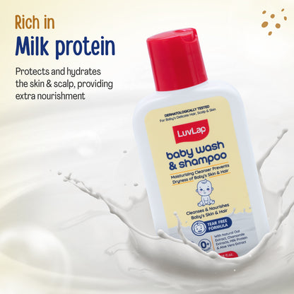 LuvLap Baby Wash & Shampoo - 100ml with Chamomile, Milk Protein, Oatmeal & Shea Butter, Paraben Free, Tear Free, Soap Free, Rich Moisturised Skin & Soft Hair, Baby Body Wash, Dermatologically Tested