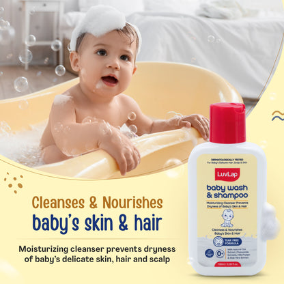 LuvLap Baby Wash & Shampoo - 100ml with Chamomile, Milk Protein, Oatmeal & Shea Butter, Paraben Free, Tear Free, Soap Free, Rich Moisturised Skin & Soft Hair, Baby Body Wash, Dermatologically Tested