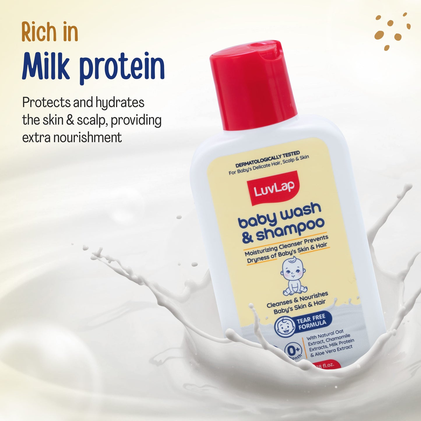 LuvLap Baby Wash & Shampoo - 100ml with Chamomile, Milk Protein, Oatmeal & Shea Butter, Paraben Free, Tear Free, Soap Free, Rich Moisturised Skin & Soft Hair, Baby Body Wash, Dermatologically Tested