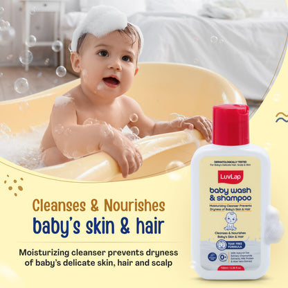 LuvLap Baby Wash & Shampoo - 100ml with Chamomile, Milk Protein, Oatmeal & Shea Butter, Paraben Free, Tear Free, Soap Free, Rich Moisturised Skin & Soft Hair, Baby Body Wash, Dermatologically Tested