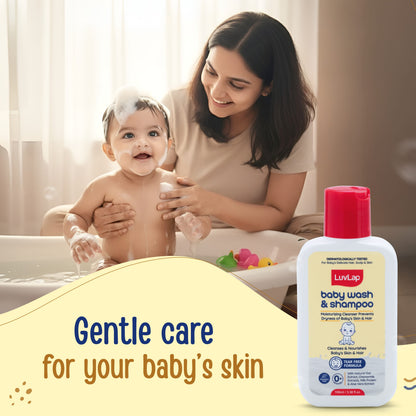 LuvLap Baby Wash & Shampoo - 100ml with Chamomile, Milk Protein, Oatmeal & Shea Butter, Paraben Free, Tear Free, Soap Free, Rich Moisturised Skin & Soft Hair, Baby Body Wash, Dermatologically Tested