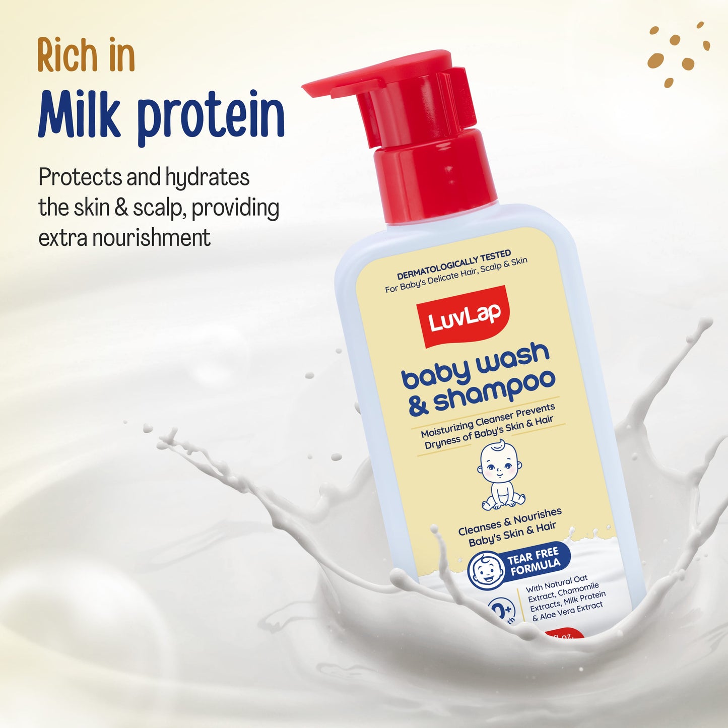 LuvLap Baby Wash & Shampoo - 200ml with Chamomile, Milk Protein, Oatmeal & Shea Butter, Paraben Free, Tear Free, Soap Free, Rich Moisturised Skin & Soft Hair, Baby Body Wash, Dermatologically Tested