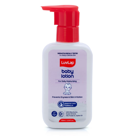 LuvLap Baby Lotion with Milk Protein - 100ml, Suitable for Baby’s Delicate Skin, 24 Hour Protection for Sensitive Skin, Shea Butter and VIT E, Paraben Free, Sweet Almond Oil, Dermatologically Tested