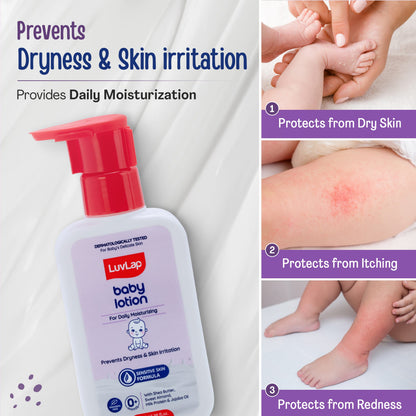 LuvLap Baby Lotion with Milk Protein - 400ml, Suitable for Baby’s Delicate Skin, 24 Hour Protection for Sensitive Skin, Shea Butter and VIT E, Paraben Free, Sweet Almond Oil, Dermatologically Tested