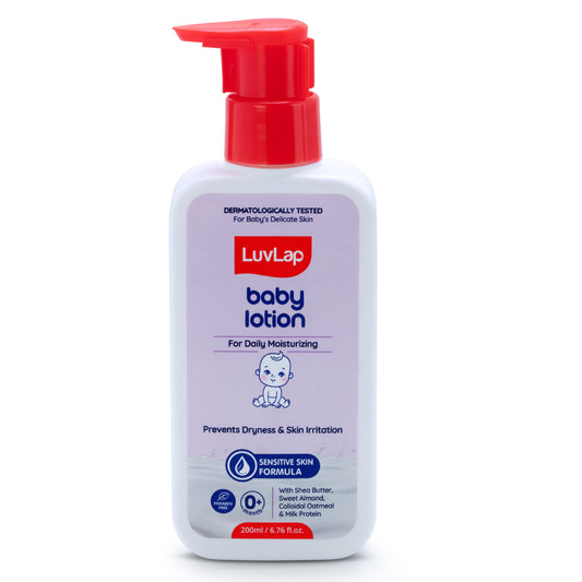 LuvLap Baby Lotion with Milk Protein - 200ml, Suitable for Baby’s Delicate Skin, 24 Hour Protection for Sensitive Skin, Shea Butter and VIT E, Paraben Free, Sweet Almond Oil, Dermatologically Tested