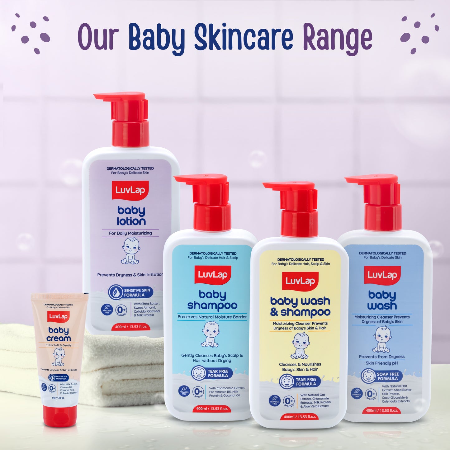 LuvLap Baby Lotion with Milk Protein - 400ml, Suitable for Baby’s Delicate Skin, 24 Hour Protection for Sensitive Skin, Shea Butter and VIT E, Paraben Free, Sweet Almond Oil, Dermatologically Tested