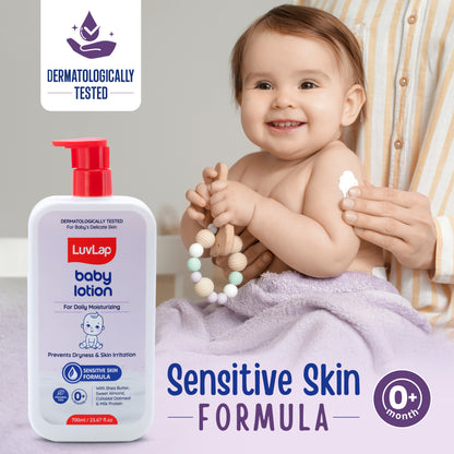 LuvLap Baby Lotion with Milk Protein - 700ml, Suitable for Baby’s Delicate Skin, 24 Hour Protection for Sensitive Skin, Shea Butter and VIT E, Paraben Free, Sweet Almond Oil, Dermatologically Tested