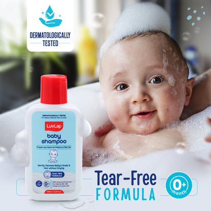 LuvLap Milky Soft Baby Shampoo - 100ml, Tear Free Formula, with Milk Protein, Vitamin E & Coconut Oil, Shea Butter & Chamomile, Gentle Care for Baby's Soft Hair, No Paraben, Dermatologically Tested