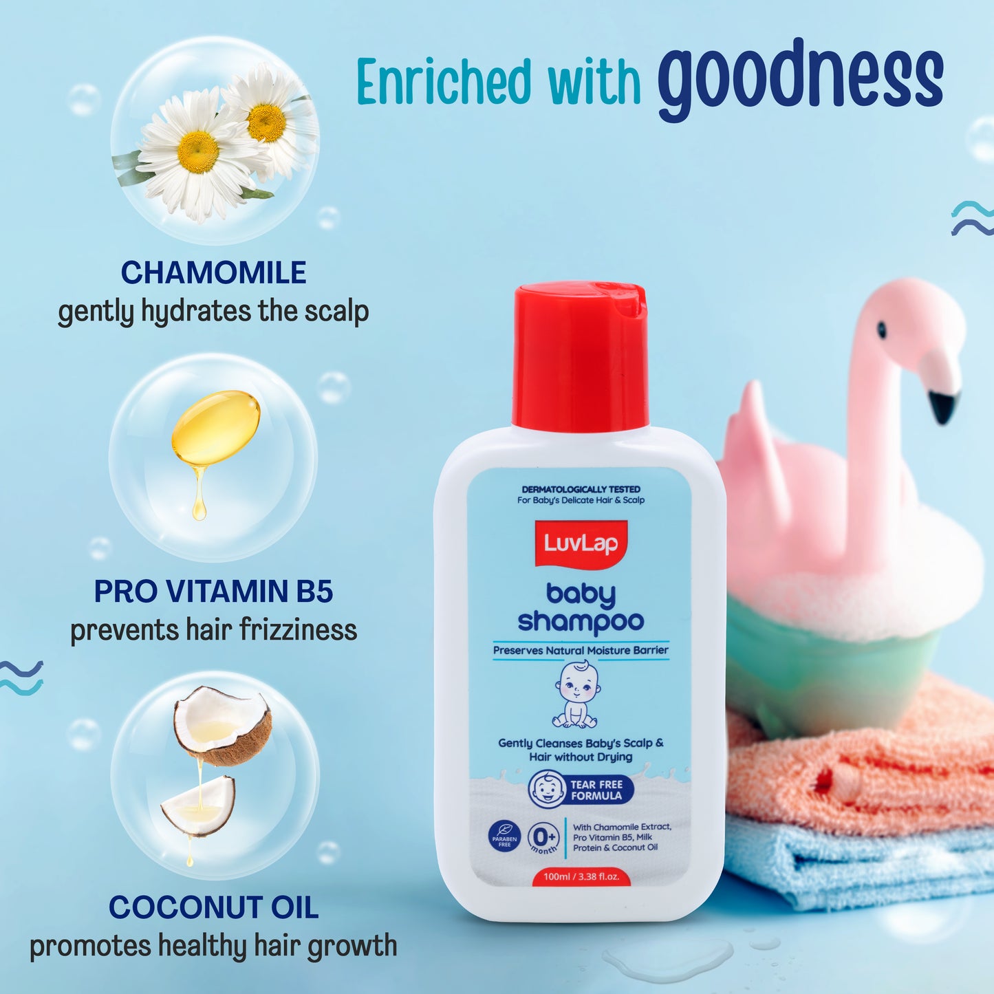LuvLap Milky Soft Baby Shampoo - 100ml, Tear Free Formula, with Milk Protein, Vitamin E & Coconut Oil, Shea Butter & Chamomile, Gentle Care for Baby's Soft Hair, No Paraben, Dermatologically Tested