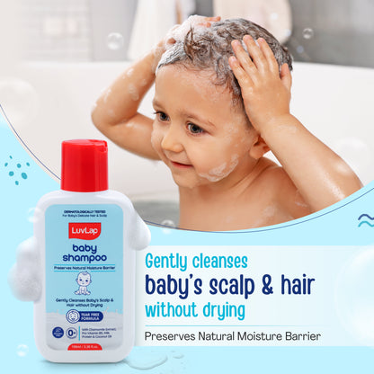 LuvLap Milky Soft Baby Shampoo - 100ml, Tear Free Formula, with Milk Protein, Vitamin E & Coconut Oil, Shea Butter & Chamomile, Gentle Care for Baby's Soft Hair, No Paraben, Dermatologically Tested