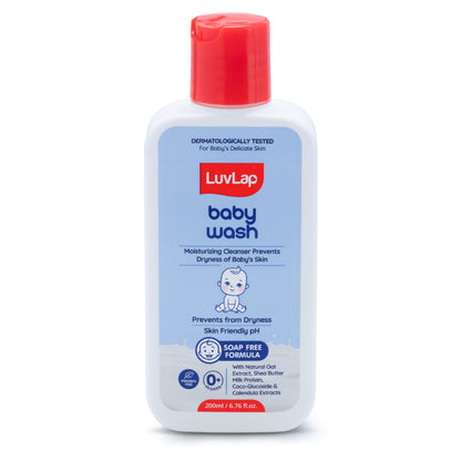 LuvLap Baby Wash - 200ml, with Milk Protein, Oatmeal, Shea Butter and Vitamin E, Soap Free, Baby Wash for Baby Bath, Natural, pH Balanced & Paraben Free, Dermatologically Tested