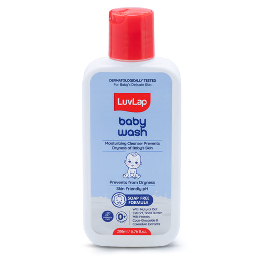 LuvLap Baby Wash - 200ml, with Milk Protein, Oatmeal, Shea Butter and Vitamin E, Soap Free, Baby Wash for Baby Bath, Natural, pH Balanced & Paraben Free, Dermatologically Tested