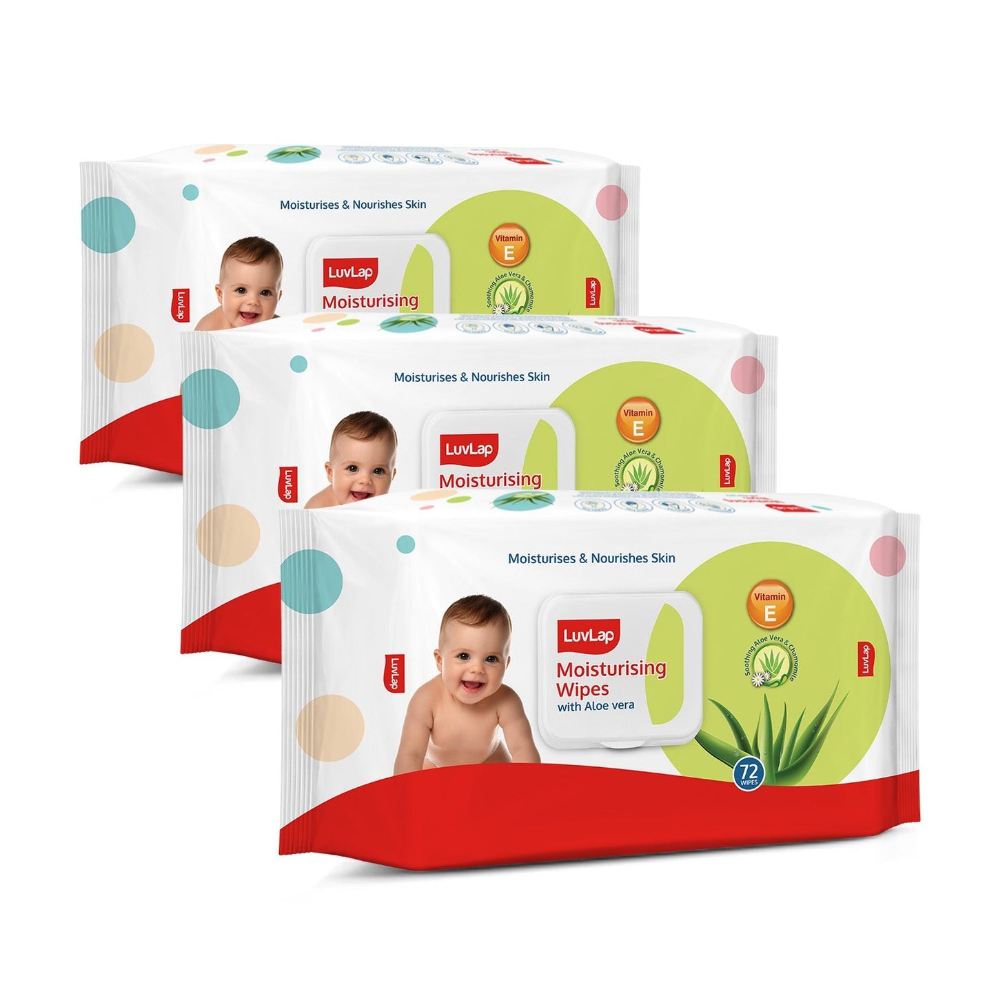 Baby Wipes with Aloe Vera, with Flip-top Lid - Pack of 3