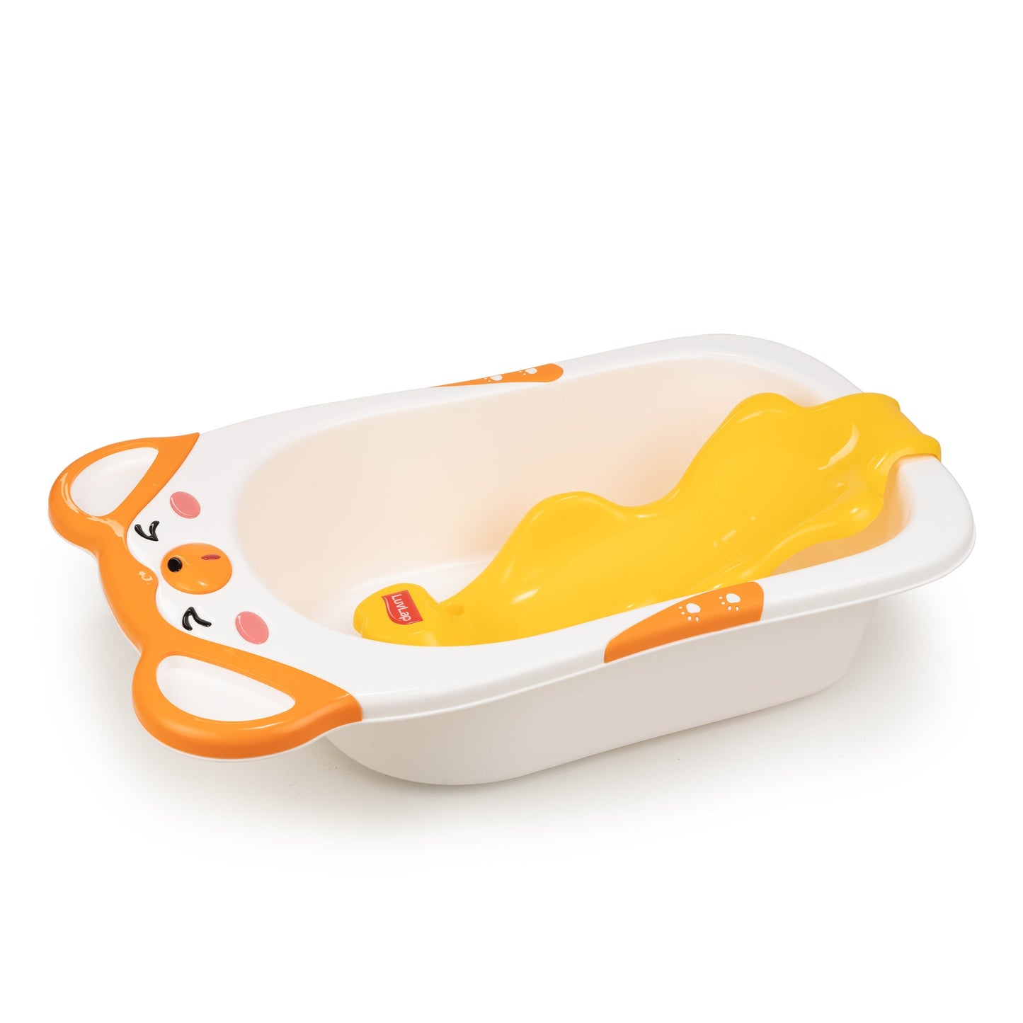 Bubble Baby Bathtub (White & Orange) & Anti Slip Baby Plastic Bath Chair (Yellow)