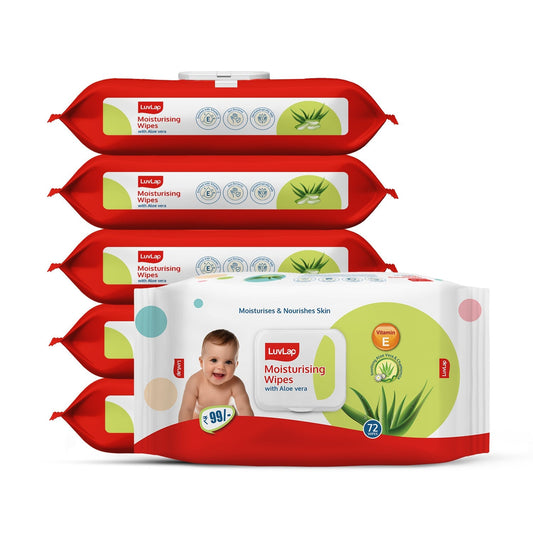 Baby Wipes with Aloe Vera, with Flip-top Lid - Pack of 6