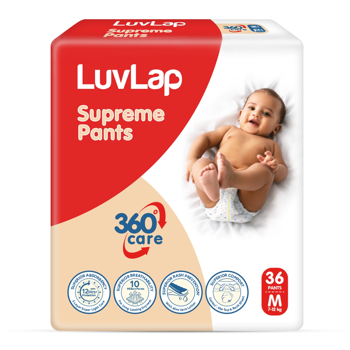 Supreme Diaper Pants Medium (M) 7 to 12Kg, 36Pc