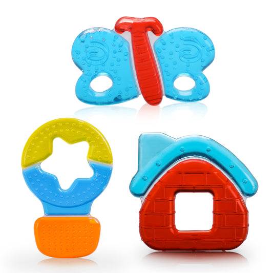 Baby water filled Silicone Teether, Star, House & Butterfly, Textured surface (Multicolor)