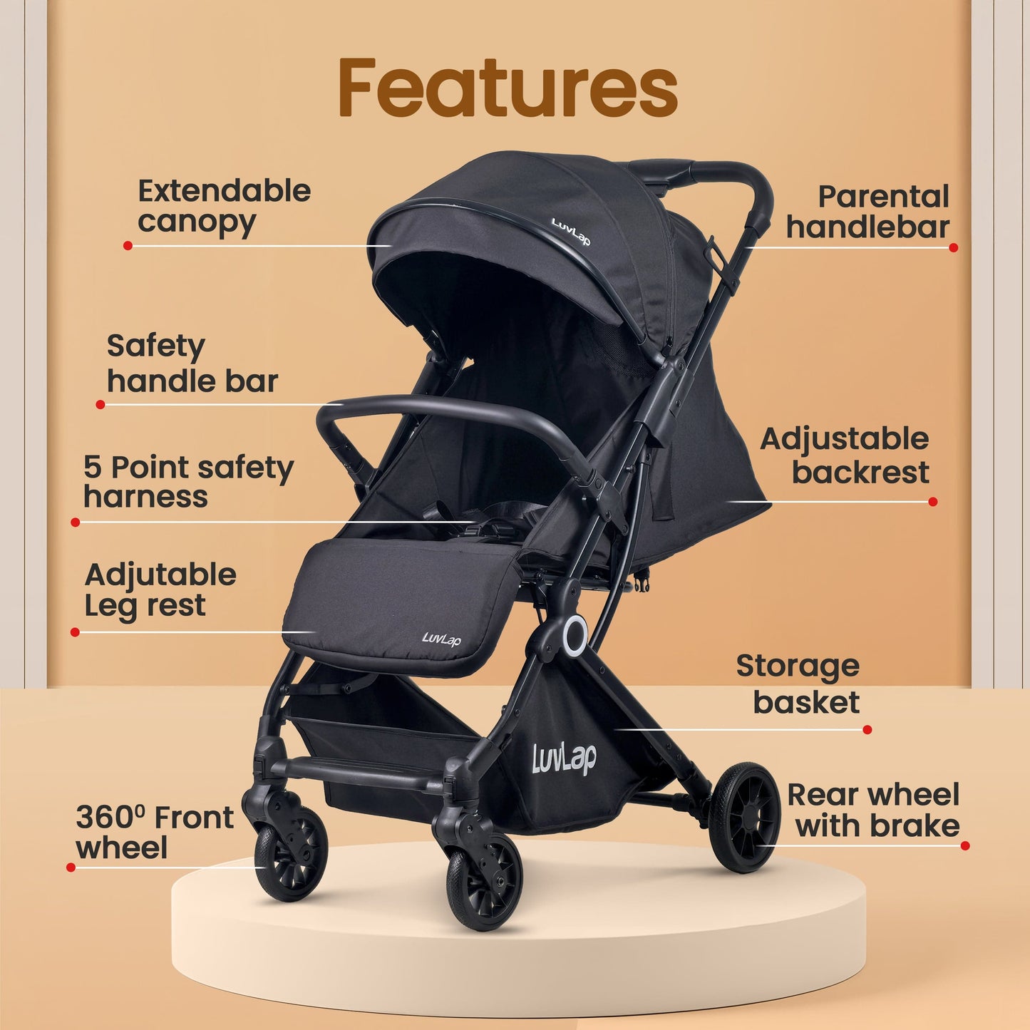 Elite Baby Stroller, Pram for 0 to 3 Years with 5 Point Safety Harness