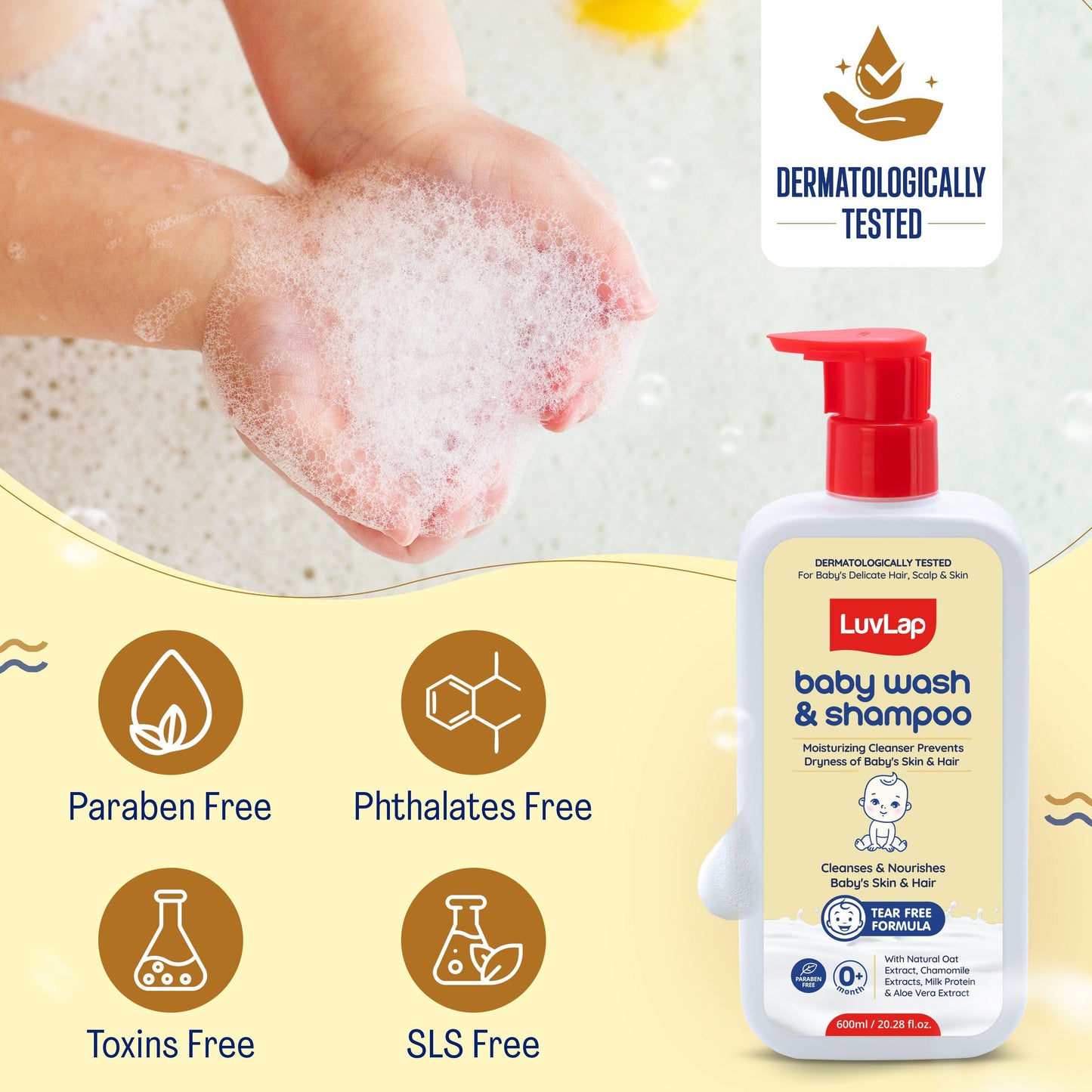 LuvLap Baby Wash & Shampoo - 600ml