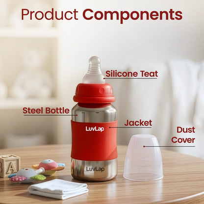 LuvLap Baby Steel Feeding Bottle 140ml Red