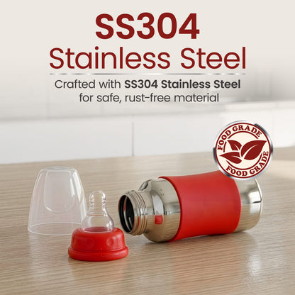 LuvLap Baby Steel Feeding Bottle 140ml Red