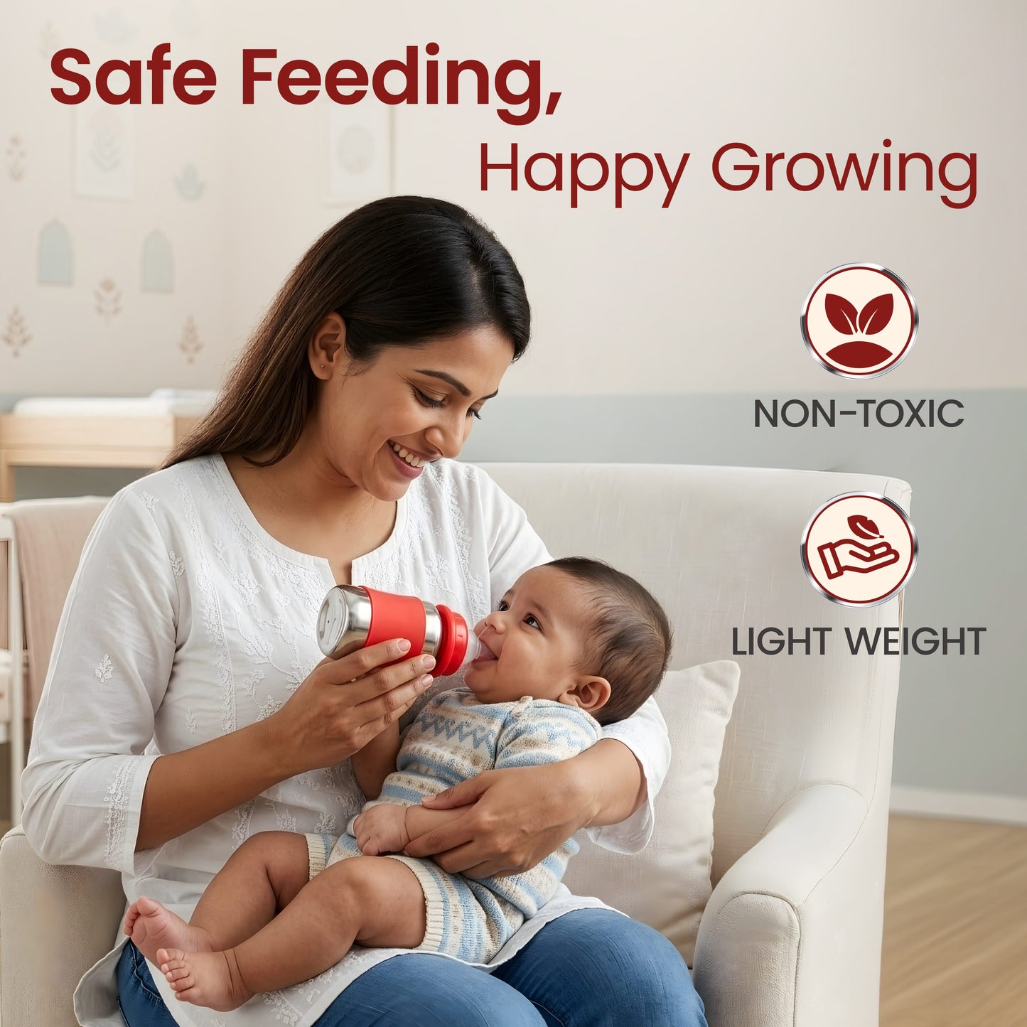 LuvLap Baby Steel Feeding Bottle 140ml Red