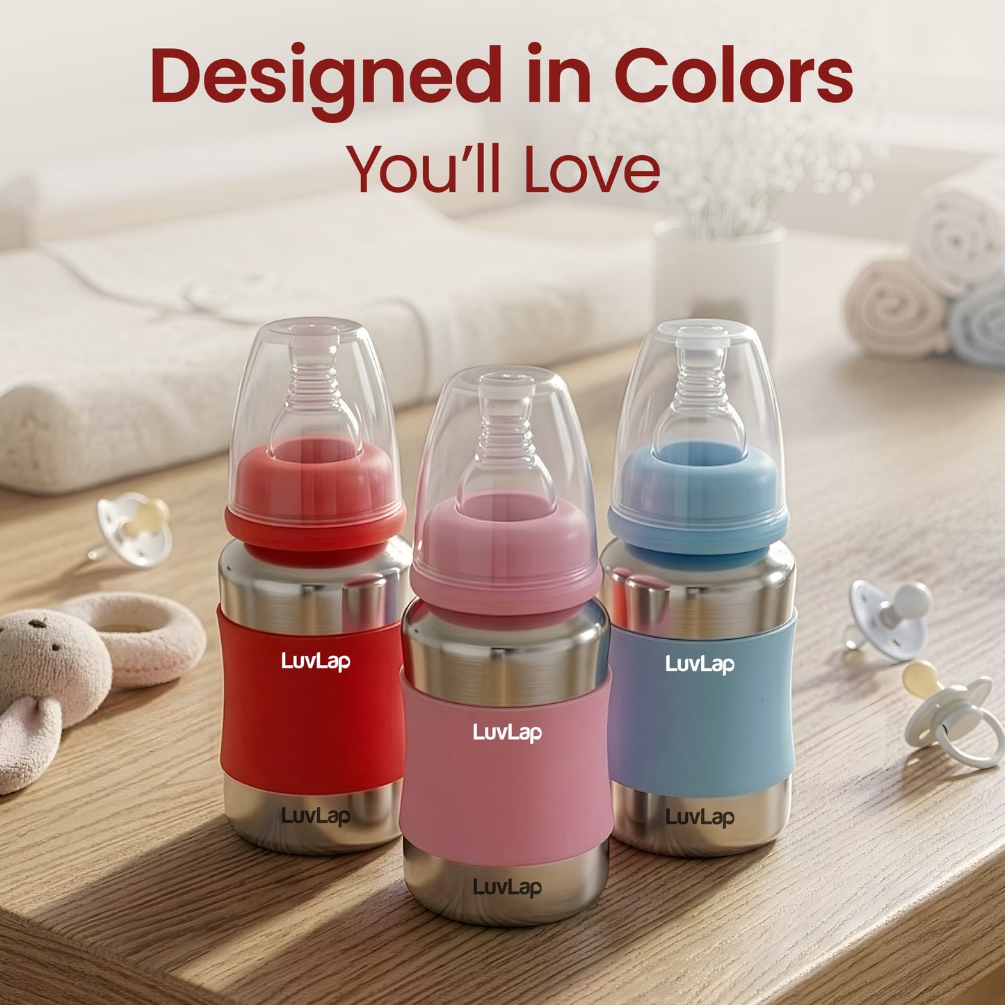 LuvLap Baby Steel Feeding Bottle 140ml Red