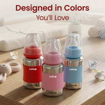 LuvLap Baby Steel Feeding Bottle 140ml Red