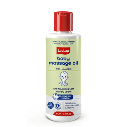 LuvLap Baby Massage Oil with Almond, Virgin Coconut Oil & Vitamin E, Deep Nourishing, Skin Repair & Relaxation, Ayurvedic Non-Sticky Oil for Soft New Born Skin, 100% Natural, Derma Safe