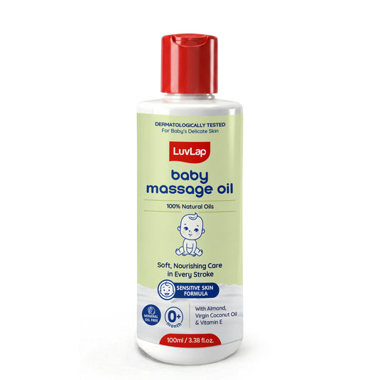 LuvLap Baby Massage Oil with Almond, Virgin Coconut Oil & Vitamin E, Deep Nourishing, Skin Repair & Relaxation, Ayurvedic Non-Sticky Oil for Soft New Born Skin, 100% Natural, Derma Safe