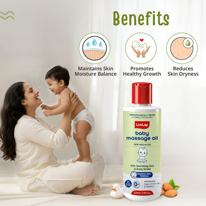 LuvLap Baby Massage Oil with Almond, Virgin Coconut Oil & Vitamin E, Deep Nourishing, Skin Repair & Relaxation, Ayurvedic Non-Sticky Oil for Soft New Born Skin, 100% Natural, Derma Safe