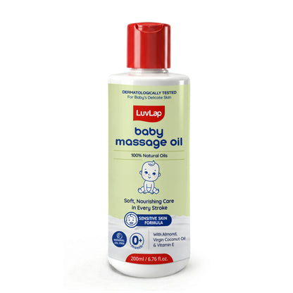 LuvLap Baby Massage Oil with Almond, Virgin Coconut Oil & Vitamin E, Deep Nourishing, Skin Repair & Relaxation, Ayurvedic Non-Sticky Oil for Soft New Born Skin, 100% Natural, Derma Safe