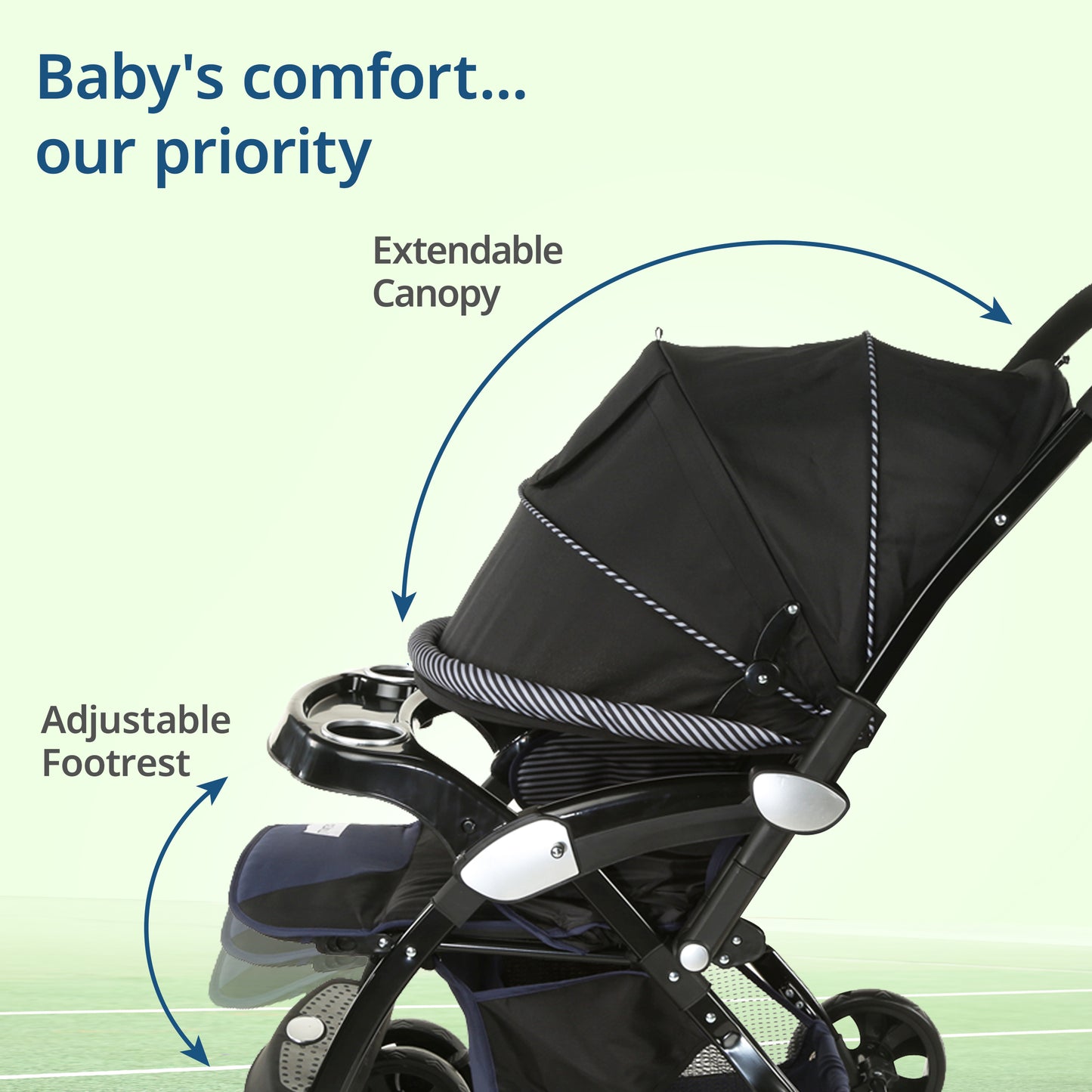Galaxy Baby Stroller, Pram for Baby with 5 Point Safety Harness, Spacious Cushioned seat with Multi Level seat Recline, Easy Fold, Lightweight Stroller for 0 to 3 Years (Black)