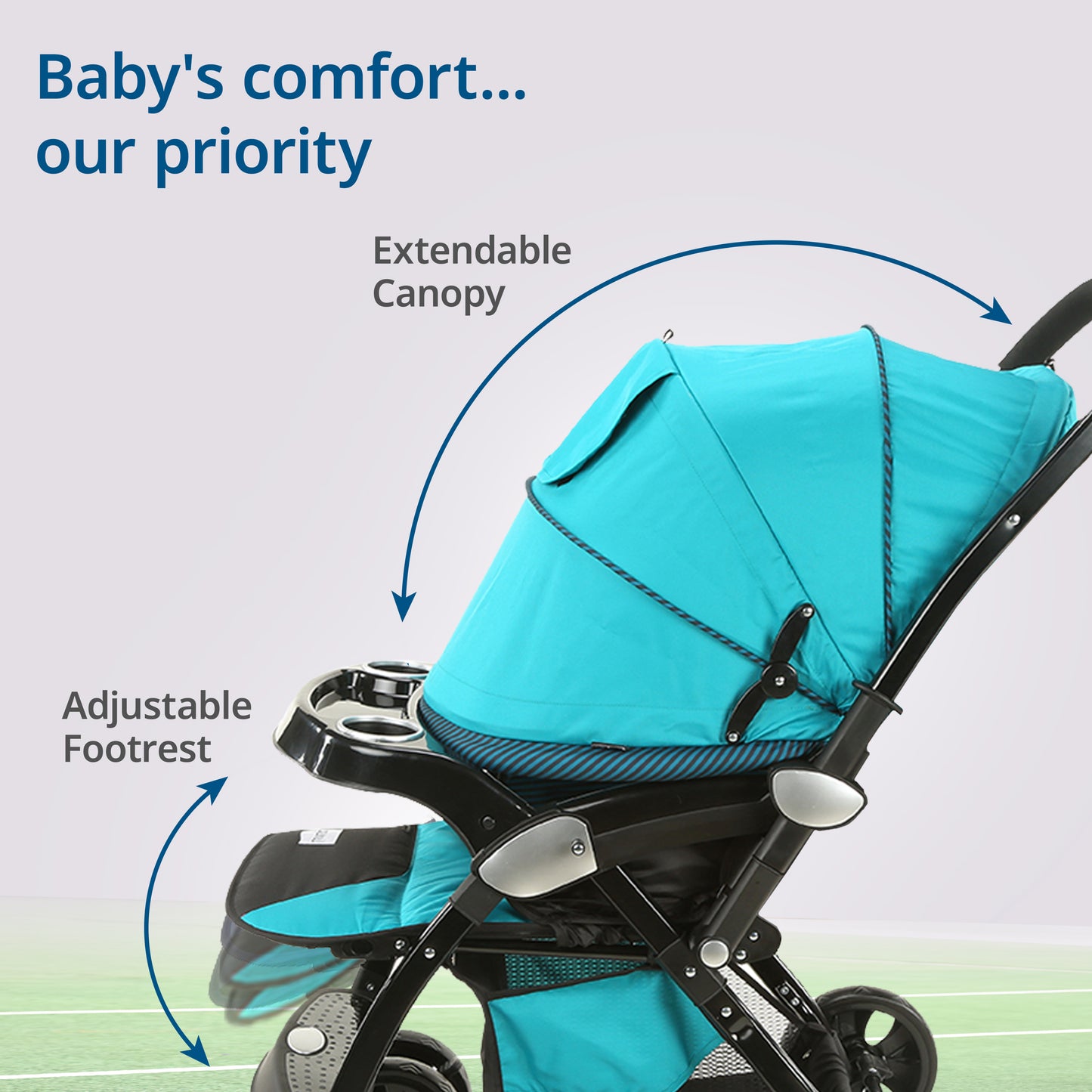 Galaxy Baby Stroller, Pram for Baby with 5 Point Safety Harness, Spacious Cushioned seat with Multi Level seat Recline, Easy Fold, Lightweight Stroller for 0 to 3 Years (Green & Black)