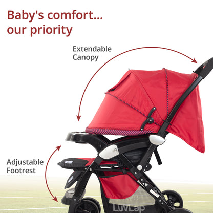 Galaxy Baby Stroller, Pram for Baby with 5 Point Safety Harness, Spacious Cushioned Seat with Multi Level Seat Recline, Easy Fold, Lightweight Stroller for 0 to 3 Years (Red & Black)