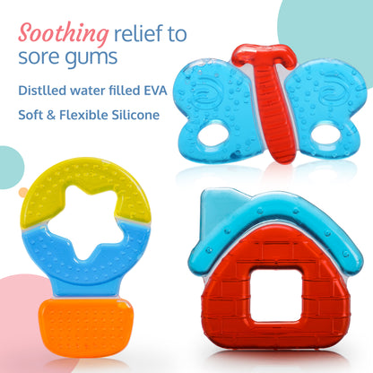 Baby water filled Silicone Teether, Star, House & Butterfly, Textured surface (Multicolor)