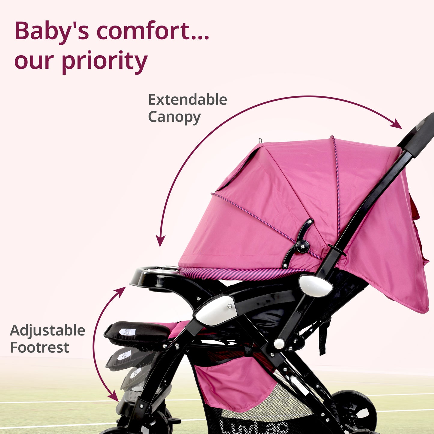 Galaxy Baby Stroller, Pram for Baby with 5 Point Safety Harness, Spacious Cushioned seat with Multi Level seat Recline, Easy Fold, Lightweight Stroller for 0 to 3 Years (Pink & Black)