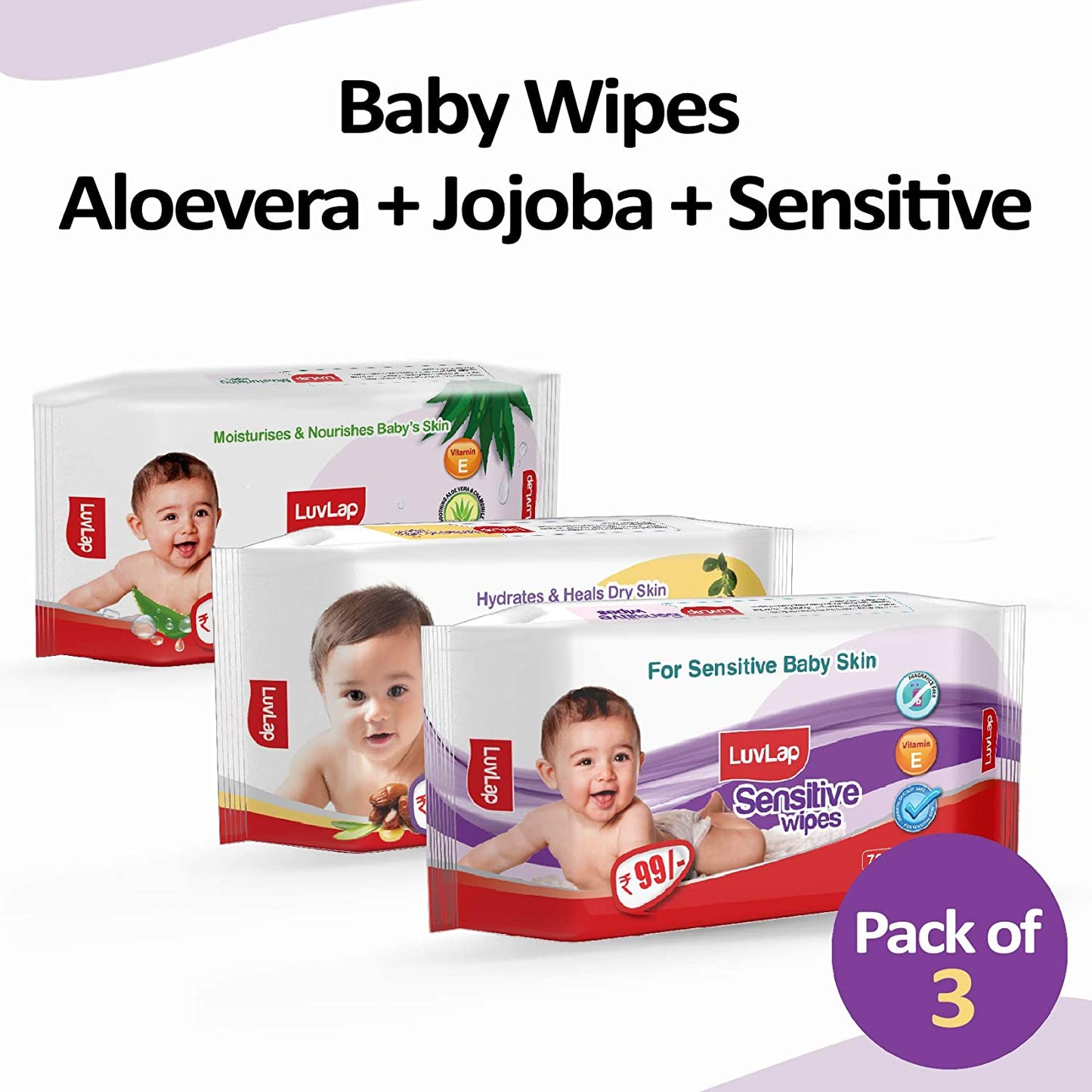 Wipes Combo Pack Aloe Vera + Jojoba + Sensitive (72 Wipes/Pack, Pack of 3)