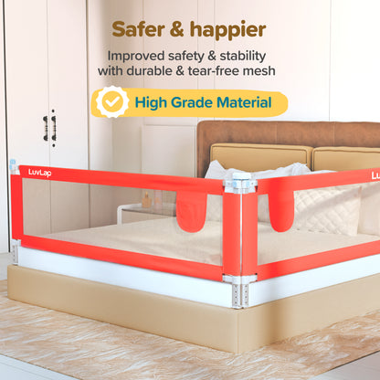 Bed Rail Guard for Baby/Kids Safety, 180cm x 72 cm, Portable & Foldable, Baby Safety Essential, Adjustable Height, fits All Bed Sizes (Red - Without Print)